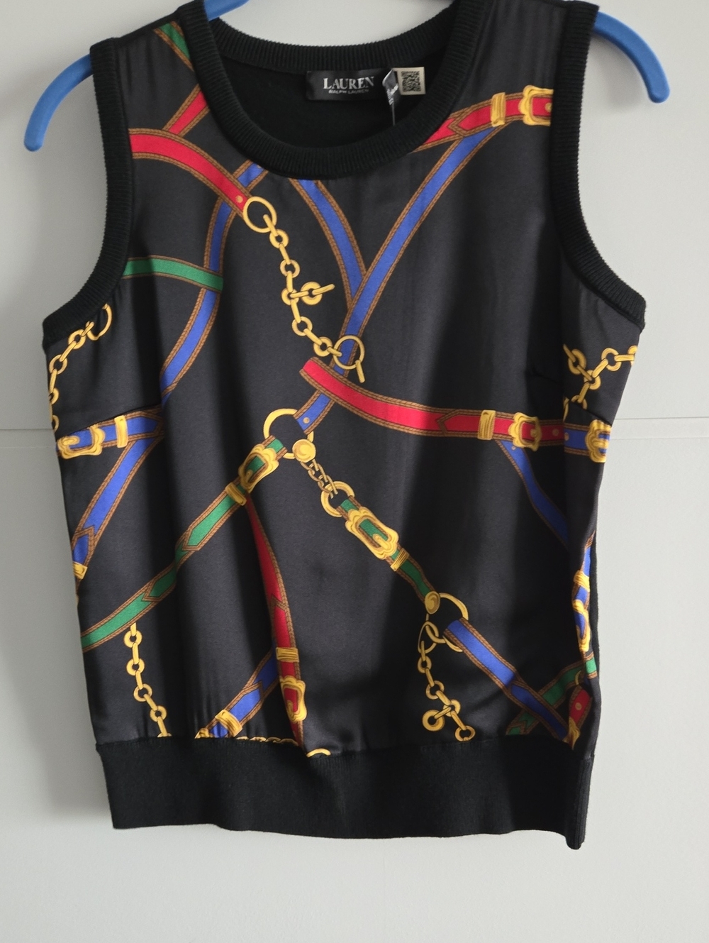 LAUREN Ralph Lauren Black Sleeveless Chain-Print Top